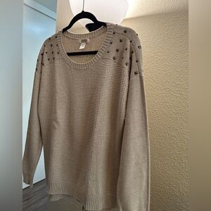Route 66 Taupe Sweater with Stud Accents